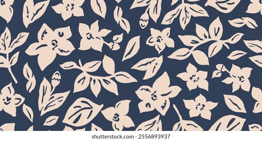 Seamless patterns with florals. Hand drawn flowers backgrounds for fabric, textiles, clothing, wrapping paper, cover, decoration, banner, wallpaper, interior decor. Vector illustration.