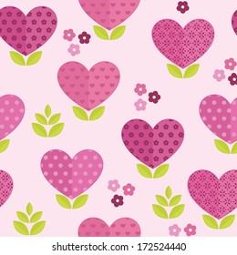 Seamless patterns with flowers, hearts and leaves for valentines day