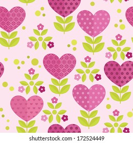 Seamless patterns with flowers, hearts and leaves for valentines day