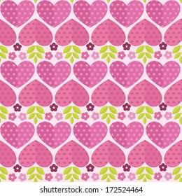 Seamless patterns with flowers, hearts and leaves for valentines day