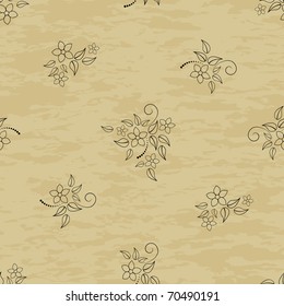 Seamless patterns with flowers on grunge background. Vector.