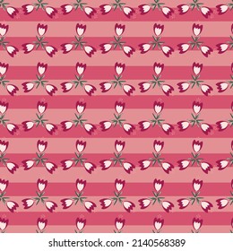 Seamless patterns. Flowers on a striped background. Colorful design for textiles, wallpapers, prints, fabrics, packaging. Vector graphics.