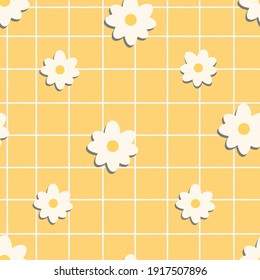Seamless patterns. Flowers on a yellow background in a cage. Background pattern. Vector illustration design for print, banner, cover, web page, gift paper, fabric, wallpaper and decorations

