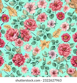 Seamless patterns of flowers and trees and ,  repeating patterns design, fabric art, flat illustration, highly detailed clean, vector image, photorealistic masterpiece, professional photography