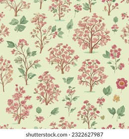 Seamless patterns of flowers and trees and ,  repeating patterns design, fabric art, flat illustration, highly detailed clean, vector image, photorealistic masterpiece, professional photography