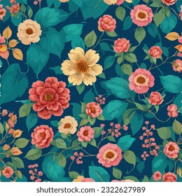 Seamless patterns of flowers and trees and ,  repeating patterns design, fabric art, flat illustration, highly detailed clean, vector image, photorealistic masterpiece, professional photography