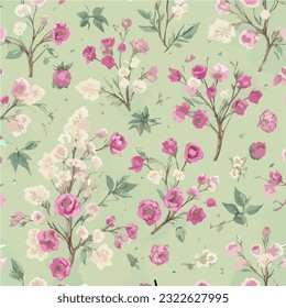 Seamless patterns of flowers and trees and ,  repeating patterns design, fabric art, flat illustration, highly detailed clean, vector image, photorealistic masterpiece, professional photography