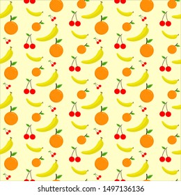 seamless patterns of fresh fruits background cherries, oranges and bananas