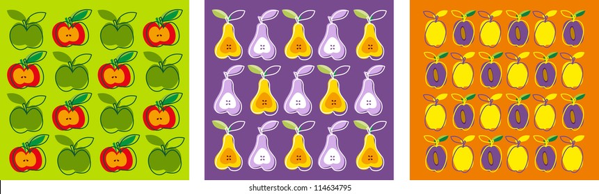 seamless patterns with fruit apples pears plums