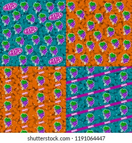 Seamless patterns with fruits. 4 elements set. For decorations.
