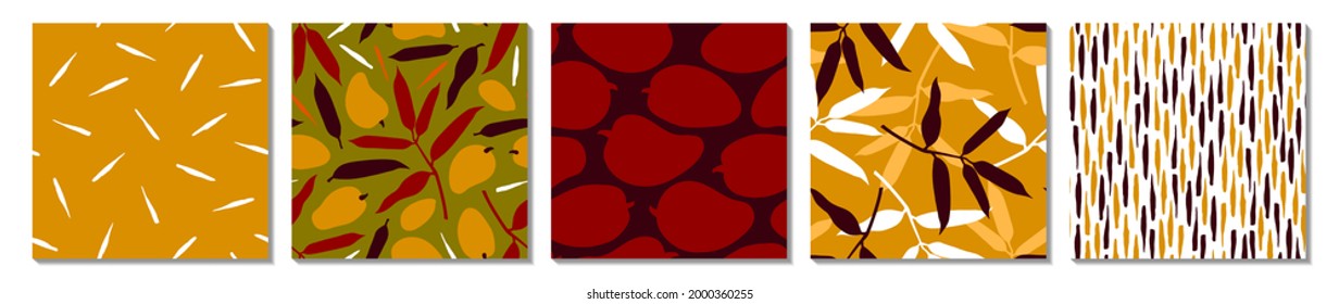 Patrones sin foco con frutas y hojas de mango. Diseño superficial. Ilustración vectorial. 