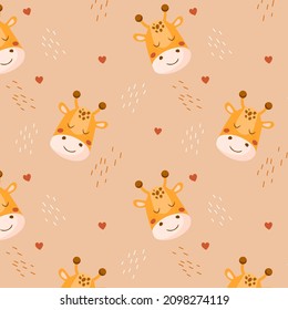 seamless patterns with funny cartoon animals in vector. cute giraffe