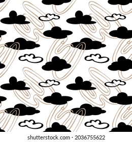 Seamless patterns with funny clouds. Childish monochrome background. Perfect for fabric, textile, wallpaper. Vector illustration