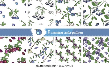 Seamless patterns with garden berries.