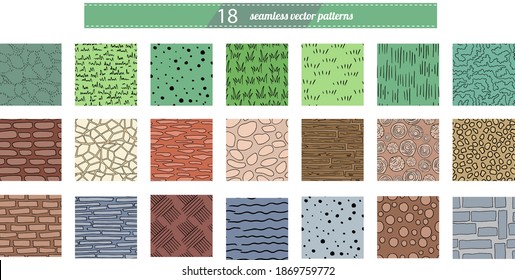 Seamless patterns with garden textures.
