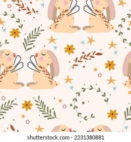 Seamless patterns with Gemini, colorful flowers, leaves and stars. Astrological Gemini zodiac. Bright astrological pattern can be used as textile, fabric, wallpaper, banner and other. Vector