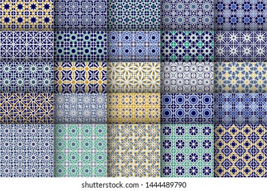 Seamless patterns with geometric ornaments. Vector set of arabic seamless textures