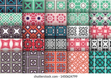 Seamless patterns with geometric ornaments. Vector set of arabic seamless textures