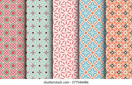 Seamless patterns with geometric ornaments. Vector set of arabic seamless textures