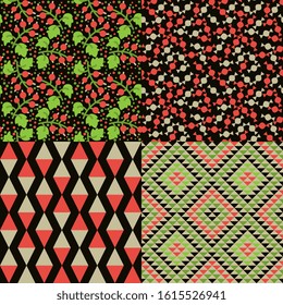 Seamless patterns geometric, red currant, candies