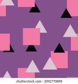 Seamless patterns with geometric shapes, circles, triangles and squares.