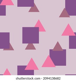 Seamless patterns with geometric shapes, triangles and squares.