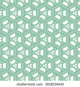 Seamless patterns. Geometry of abstraction. White with green. Hexagons and triangles.
