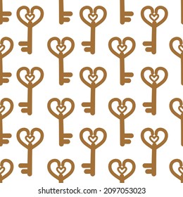 Seamless patterns. Golden Key. Valentine's Day. Package. Vector illustration in flat cartoon style.