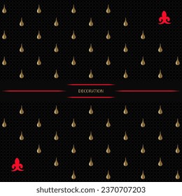 Seamless patterns with golden water drops on a black background. Luxury design for decoration.