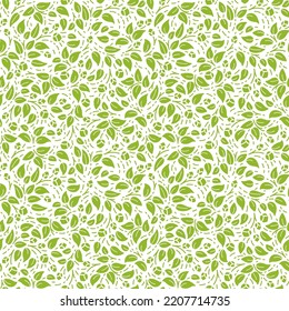 Seamless patterns with green branches and leaves in line style