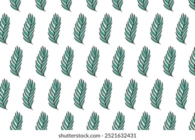 seamless patterns with green leaves of areca palm. green areca palm leaf seamless pattern. green areca palm leaves vector pattern background. doodle areca palm leaves pattern background. 