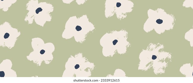 Patrones sin foco con flores de camomila gris. Resumen de fondo orgánico floral en colores pastel. Siluetas dibujadas a mano de crisantemo primaveral, camomila o flores de amapola. Estilo de la libertad.