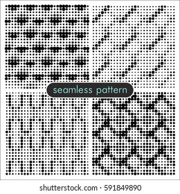 Seamless patterns with halftone dots. Endless vector texture for wallpaper, pattern fills, web page background, surface texture. Monochrome dotted ornament.