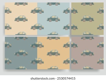 seamless patterns halftone pixel vector background  with car