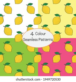 Seamless Patterns hand draw Lemon fresh on 4 color background. Vector editable file.