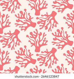 Seamless patterns of hand drawn corals and seaweed on isolated background. Design for summertime celebration, scrap booking, wedding invitation, textile, home decor, nursery decoration, paper craft.  
