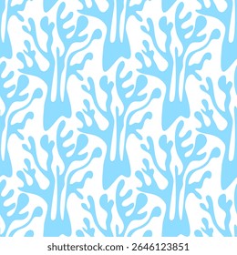 Seamless patterns of hand drawn corals and seaweed on isolated background. Design for summertime celebration, scrap booking, wedding invitation, textile, home decor, nursery decoration, paper craft.  