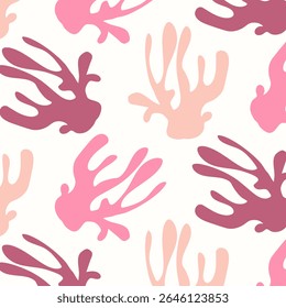 Seamless patterns of hand drawn corals and seaweed on isolated background. Design for summertime celebration, scrap booking, wedding invitation, textile, home decor, nursery decoration, paper craft.  