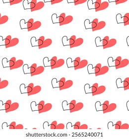 seamless patterns with hand drawn decorative hearts, design elements. Romantic patterns for wedding invitations, greeting cards, scrapbooking, print, gift wrap. Valentines day
