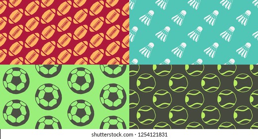 Seamless Patterns - Hand drawn icons - Sports - Tennis, Football, Badminton, Rugby