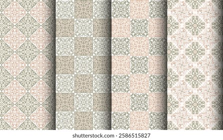 Seamless patterns with hand drawn ornaments set of arabic seamless textures