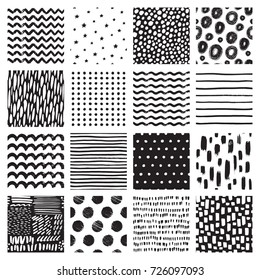 Seamless patterns with hand drawn scribble and spot. Black and white abstract background. Vector texture.