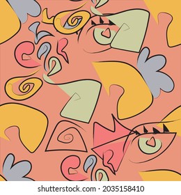 Seamless patterns. Hand drawn various shapes and doodle objects. Abstract contemporary modern trendy vector illustration. Stamp texture. Every pattern is isolated
