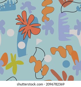 Seamless patterns. Hand drawn various shapes and doodle objects. Abstract contemporary modern trendy vector illustration. Stamp texture. Every pattern is isolated
