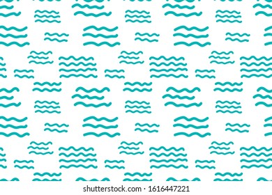Seamless patterns. Hand drawn water waves. Vector