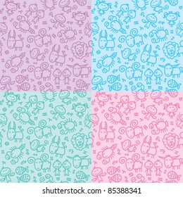 seamless patterns with hand drawn zodiac signs