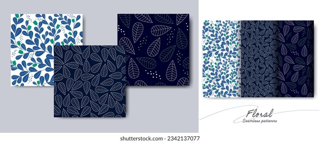 Seamless patterns, hand-drawn in floral style used for fabric, textile, print, background and decorative wallpaper