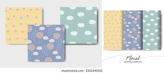 Seamless patterns, hand-drawn in floral style used for fabric, textile, print, background and decorative wallpaper