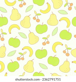 Seamless patterns, hand-drawn in fruity style used for fabric, textile, banner, card, cover, print, background and decorative wallpaper