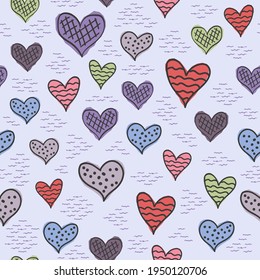 Seamless patterns with hand-drawn hearts. Background with hearts in the Scandinavian style